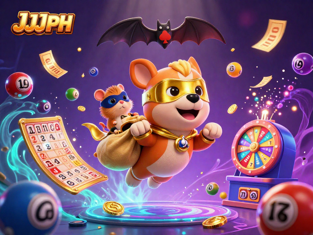 Experience the excitement of JJJPH with a superhero dog in a dynamic casino-themed casino illustration.