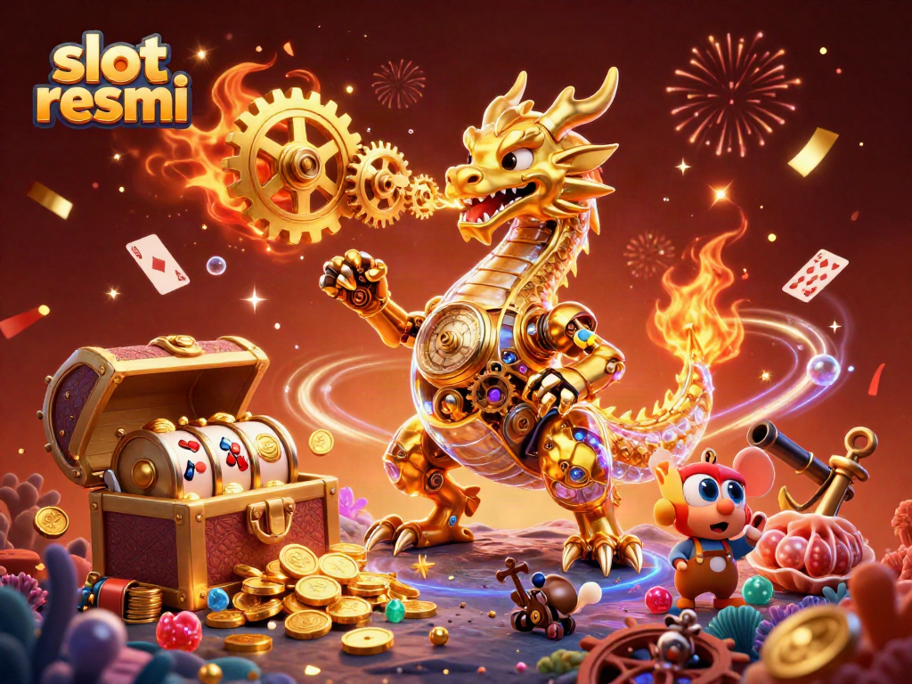 Engage in 'slot resmi' action with a golden dragon and treasure-filled scene in a casino setting.