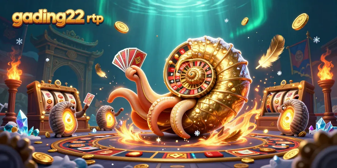 Engage with gading22 rtp featuring a giant nautilus as a roulette wheel amidst vibrant casino elements.