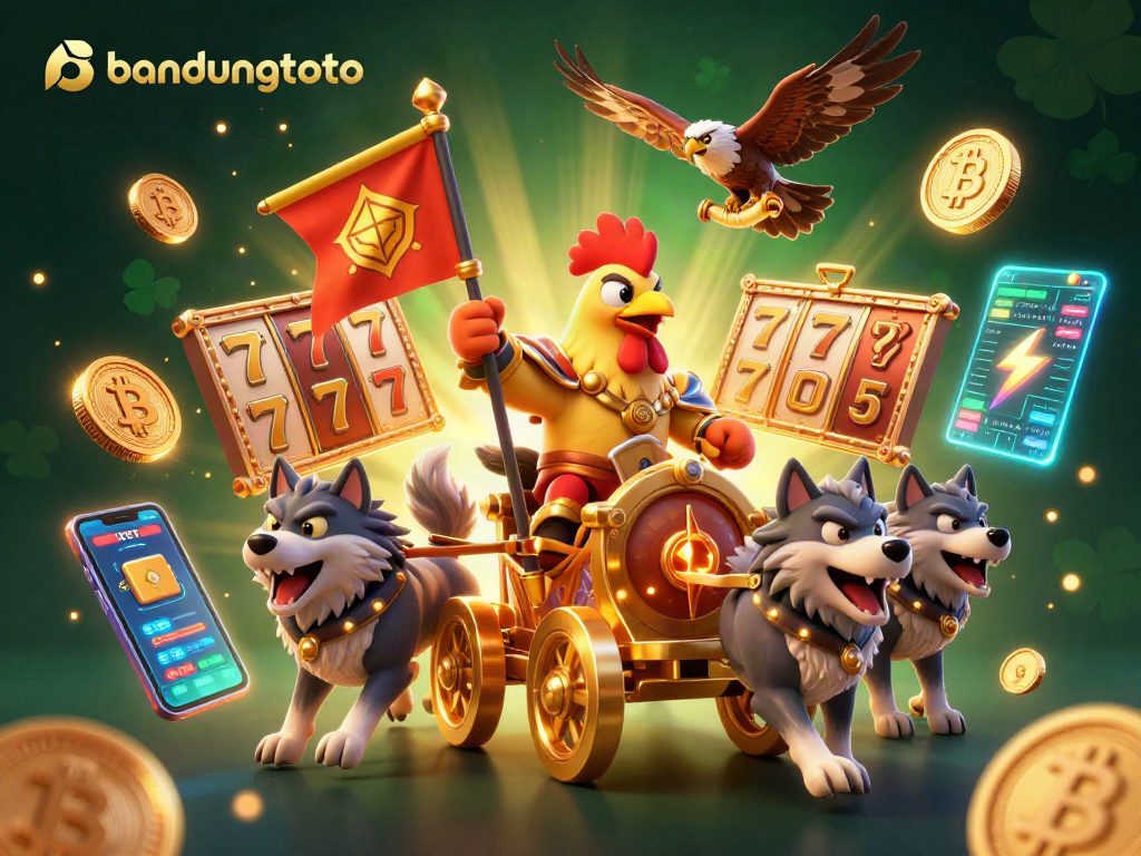 Experience the thrill of bandungtoto with a dynamic rooster warlord chariot scene packed with gaming excitement.