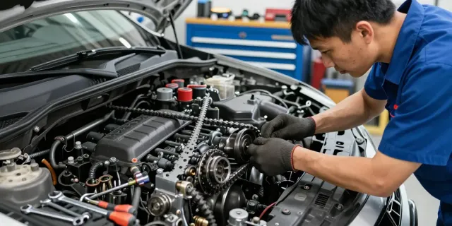 Steuerkette wechseln Hannover in einer professionellen Werkstatt mit Mechaniker bei der Arbeit.
