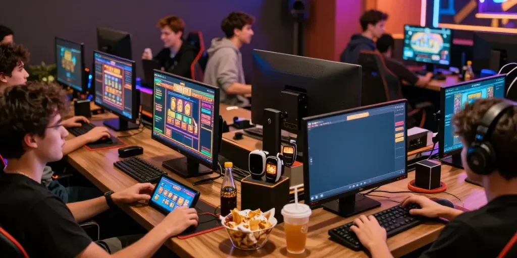 Players enjoying a vibrant gaming atmosphere at https://da88z.net/ with colorful slot games and engaging features.