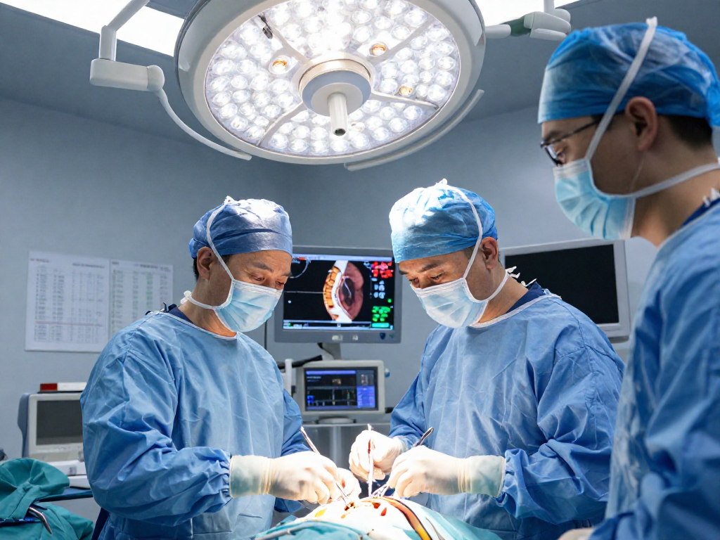 Bel fıtığı ameliyatı performed in a modern surgical environment with skilled surgeons and advanced equipment.