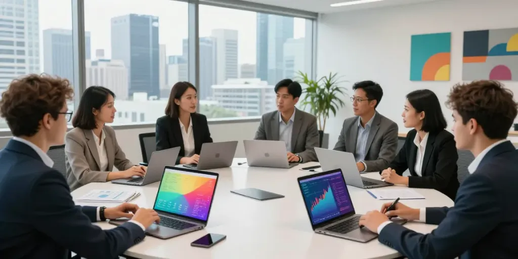 International business expansion into Australia team collaboration in modern office.