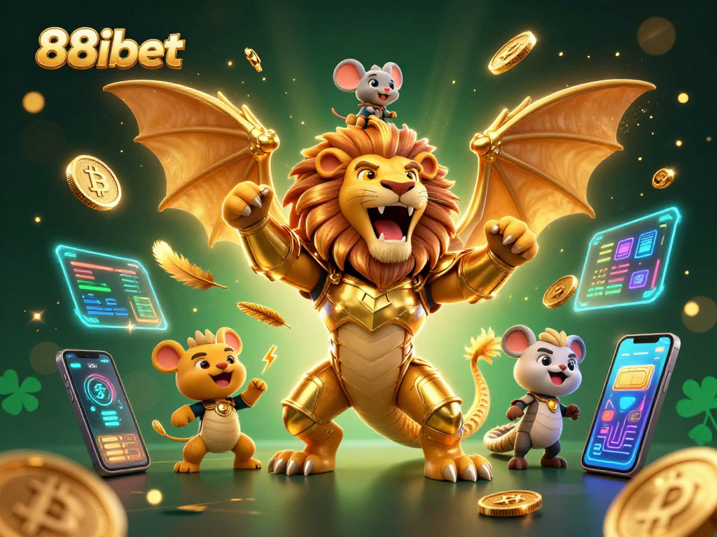 Experience the excitement of 88ibet with this dynamic, action-packed casino illustration featuring glittering coins and captivating game elements.