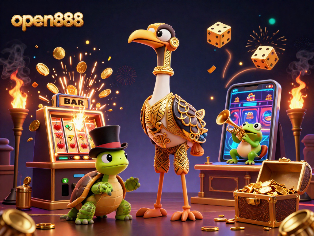 Experience thrilling gameplay at open888 with vibrant characters and casino elements in a dynamic 3D scene
