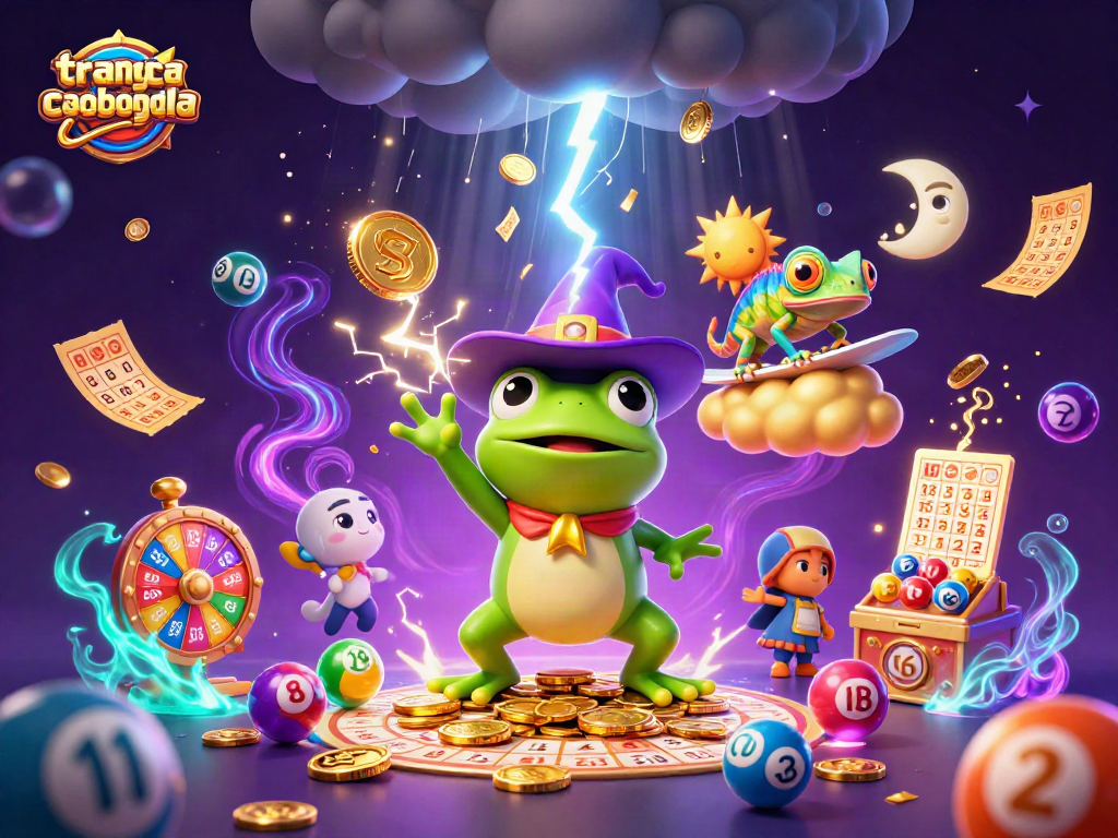 Engage with trangcadobongda's vibrant lottery scene featuring golden coins and dynamic game elements.