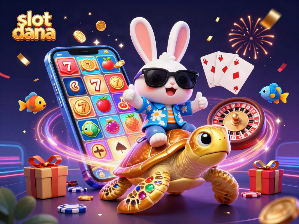 Spin and win with slot dana in this vibrant 3D illustration featuring gaming excitement and tropical themes.