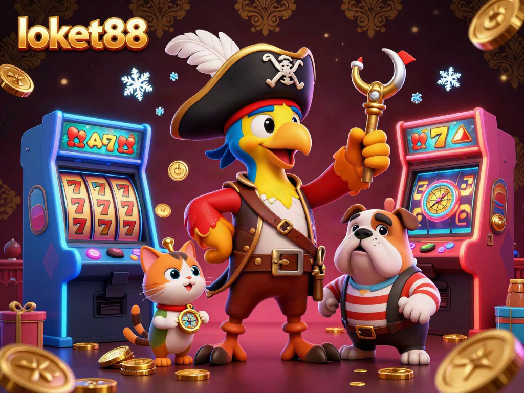 Experience thrilling gameplay with loket88 in a vibrant, dynamic pirate-themed casino scene.