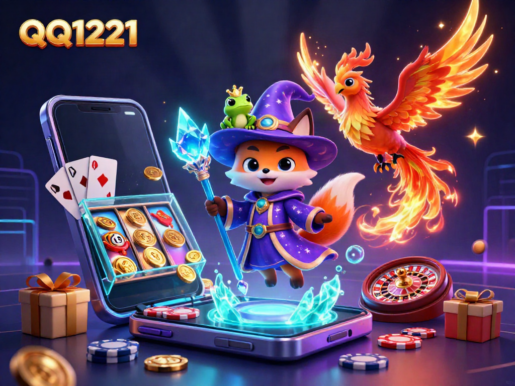 Engaging scene featuring QQ1221 character illustrations with dynamic gambling elements and vibrant effects.