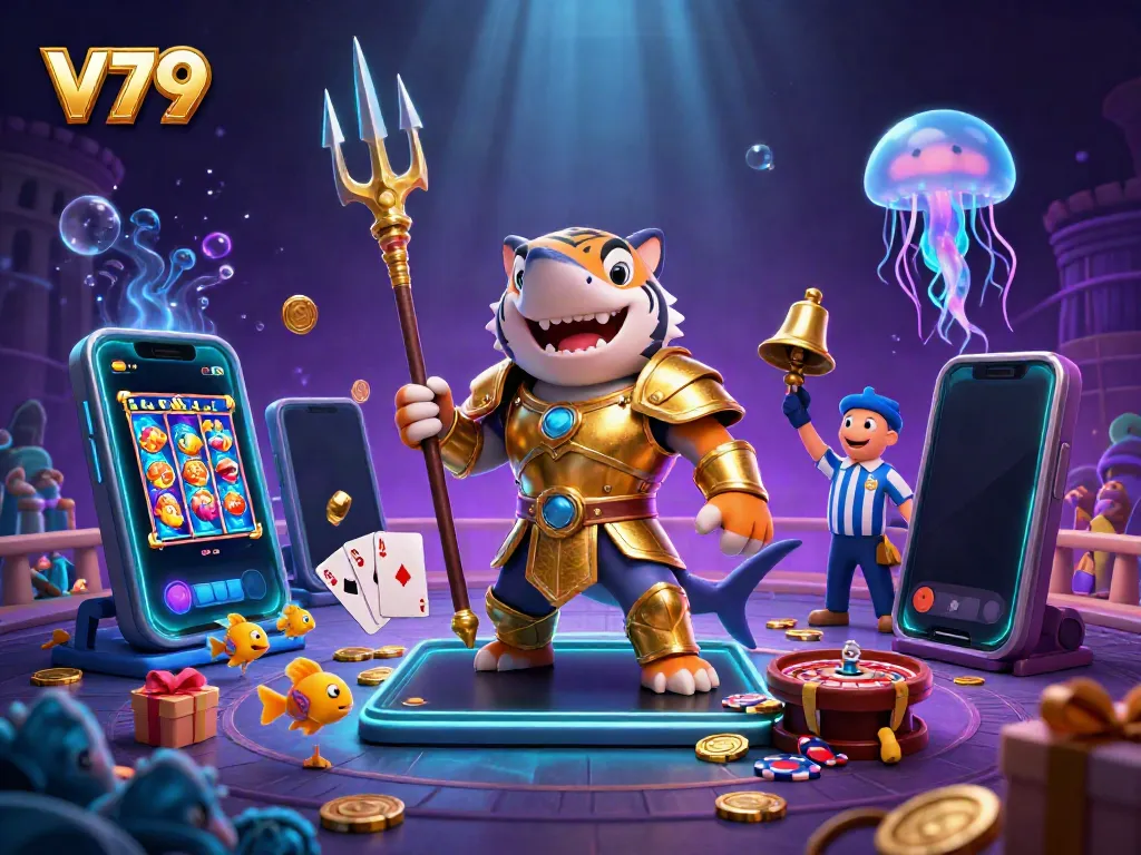 Trải nghiệm V79 với những slot game hấp dẫn, cá mập trong đấu trường dưới nước.