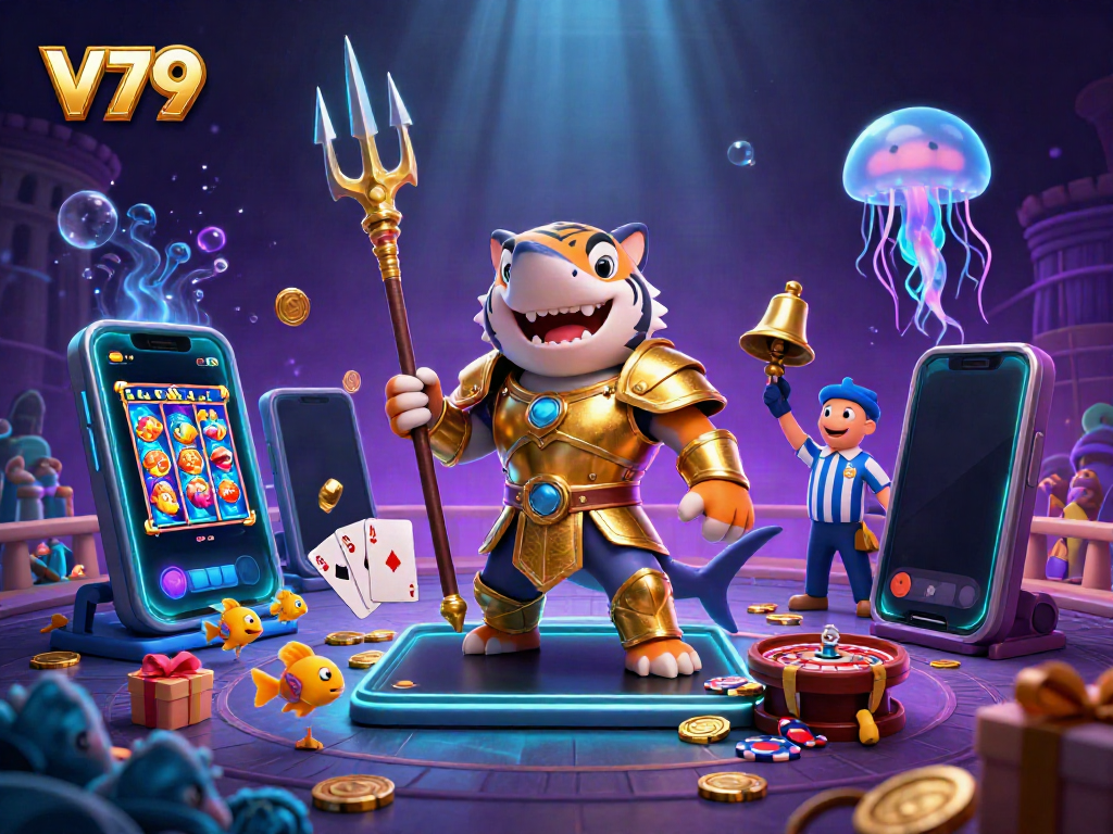 Trải nghiệm V79 với những slot game hấp dẫn, cá mập trong đấu trường dưới nước.