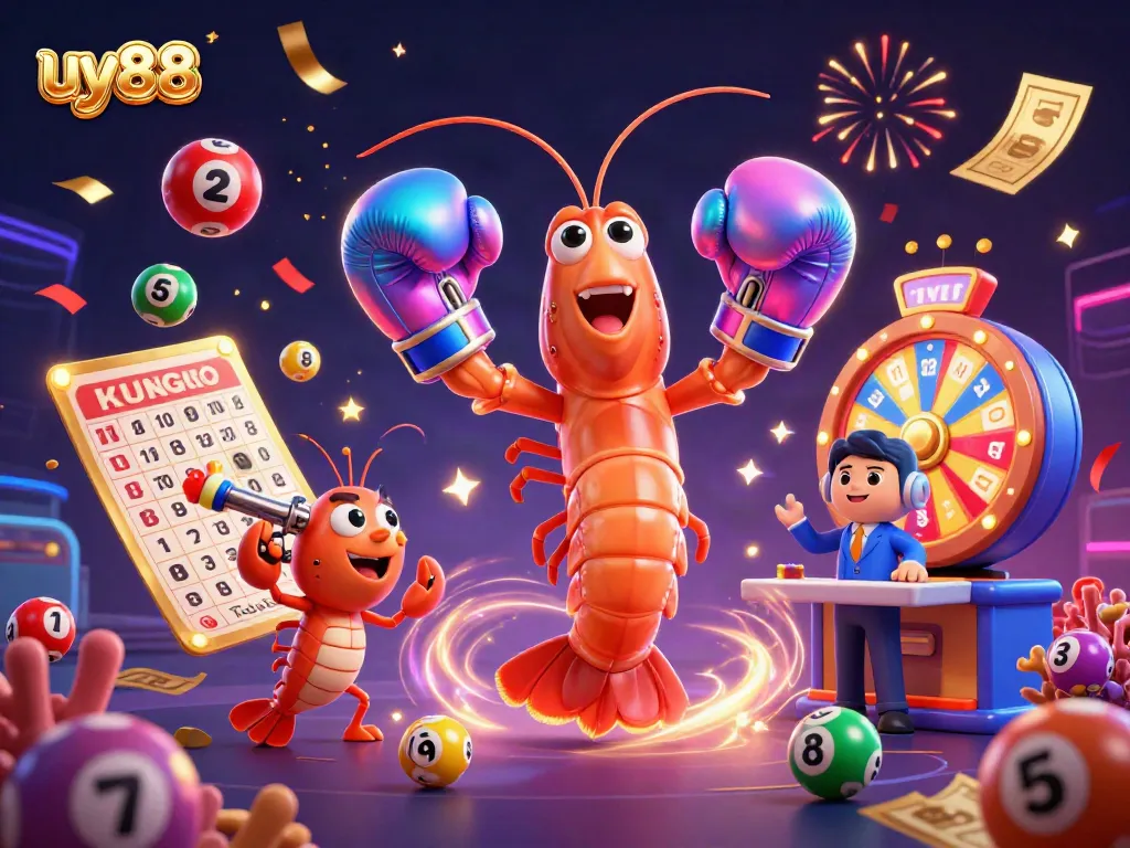 Engage in thrilling games at uy88 with a vibrant 3D casino illustration showcasing fun characters.