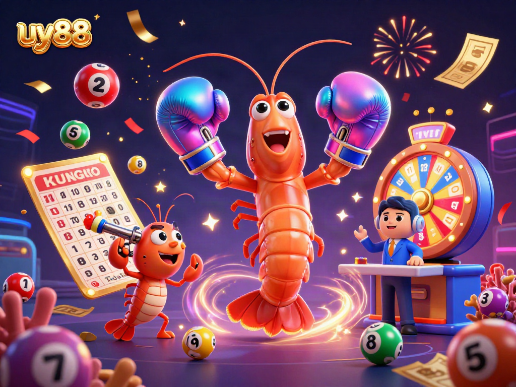 Engage in thrilling games at uy88 with a vibrant 3D casino illustration showcasing fun characters.