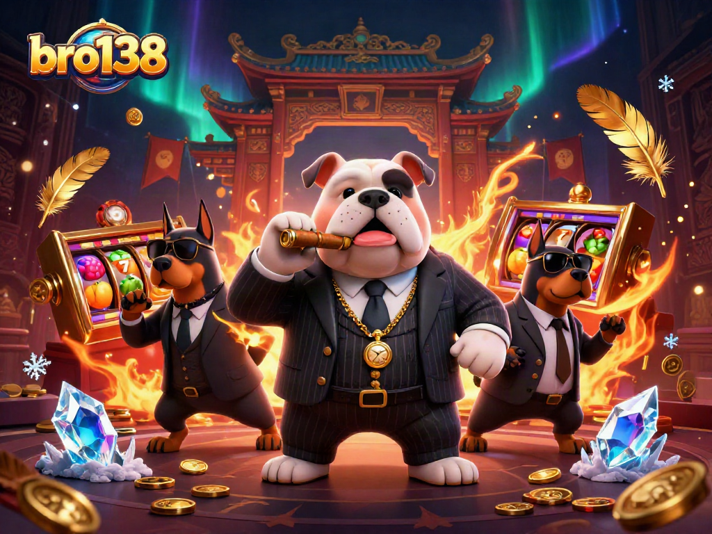 Experience the thrill of bro138 with a dynamic casino boss scene featuring golden slot reels and rich visuals.
