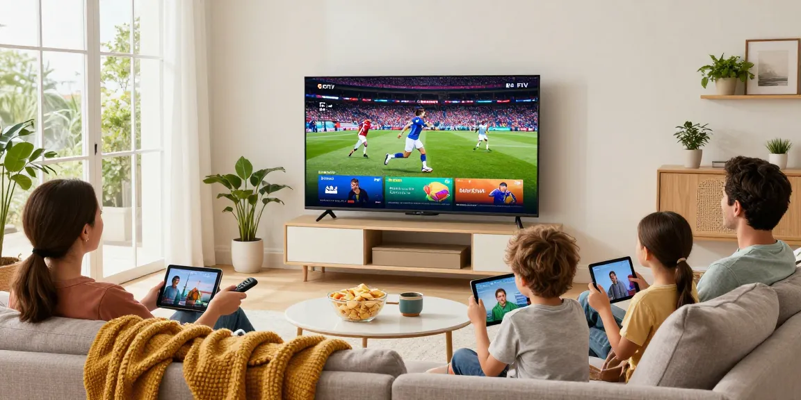 Gezellige woonkamer waar een gezin kijkt naar Nederland IPTV met heldere 4K-kwaliteit.