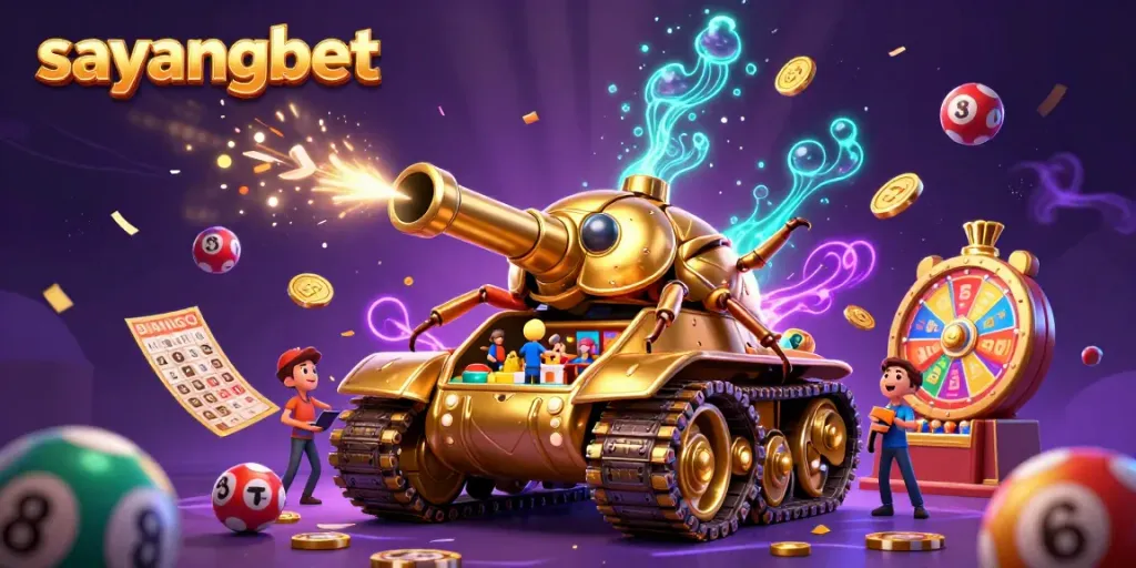 Engage in the vibrant scene of sayangbet's online casino, complete with colorful elements and a dynamic atmosphere.