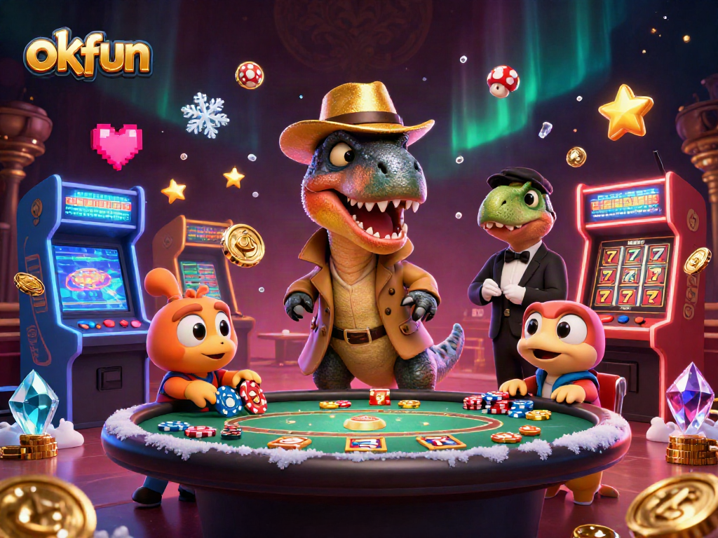Experience thrilling blackjack action with okfun's playful velociraptor and dinosaur characters.