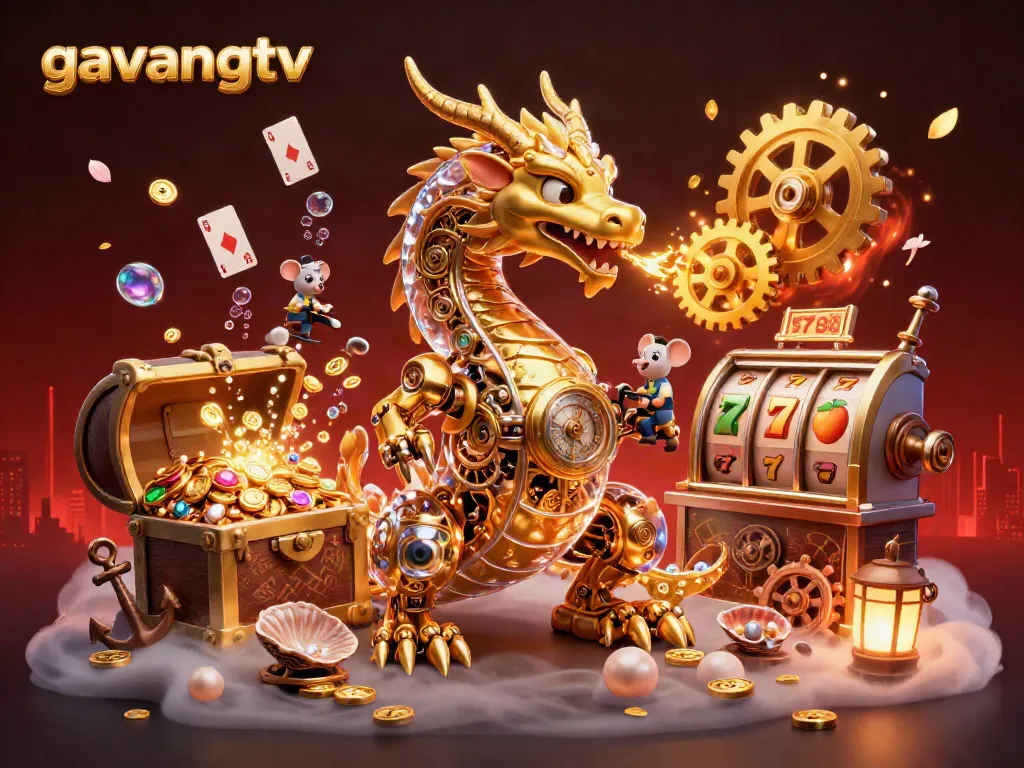 Immerse in a dynamic casino adventure with gavangtv's enchanting scene of a golden dragon and treasures.